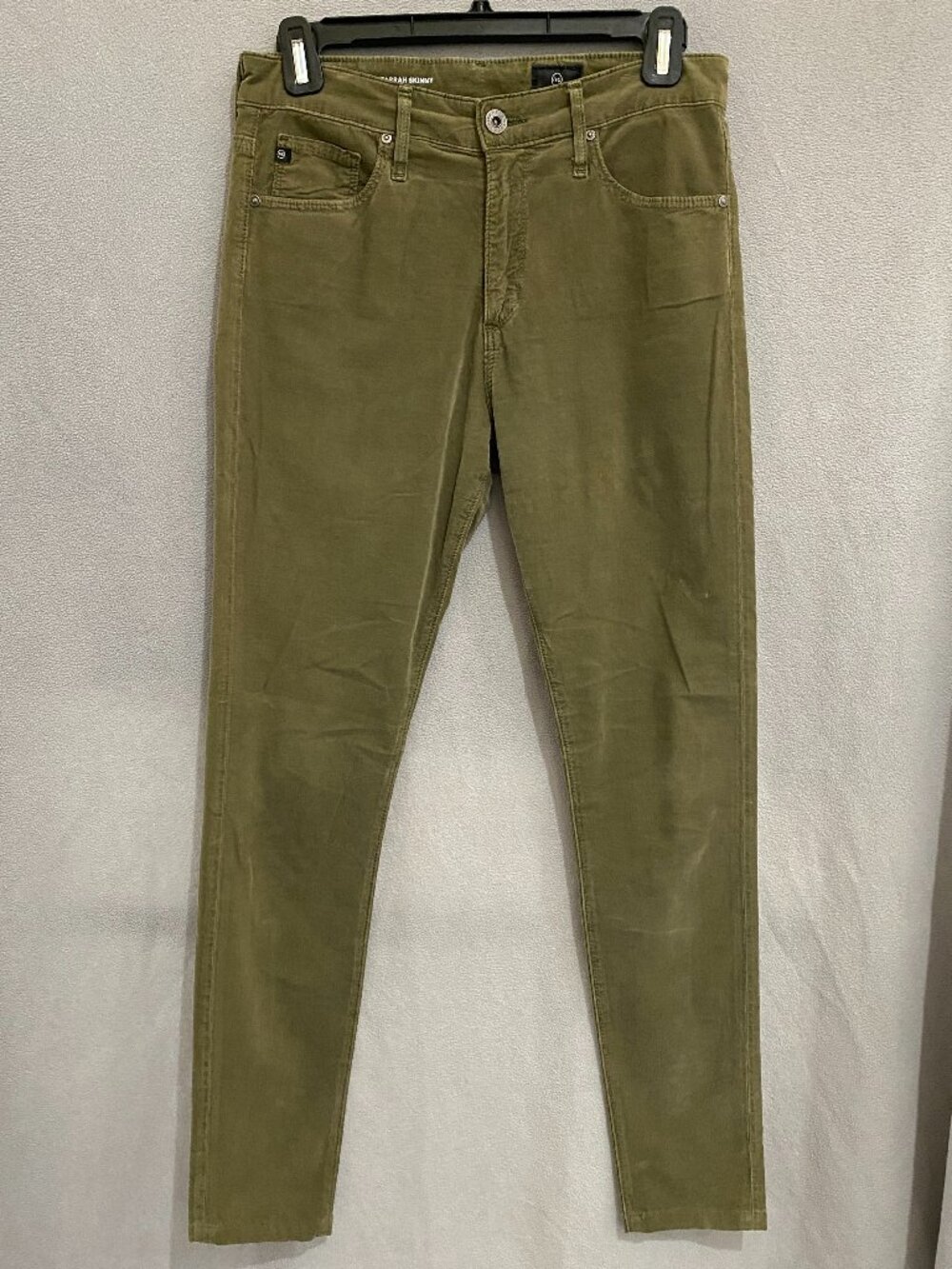 AG Adriano Goldschmied Farrah Skinny Olive Green Corduroy Pants 27R High Rise